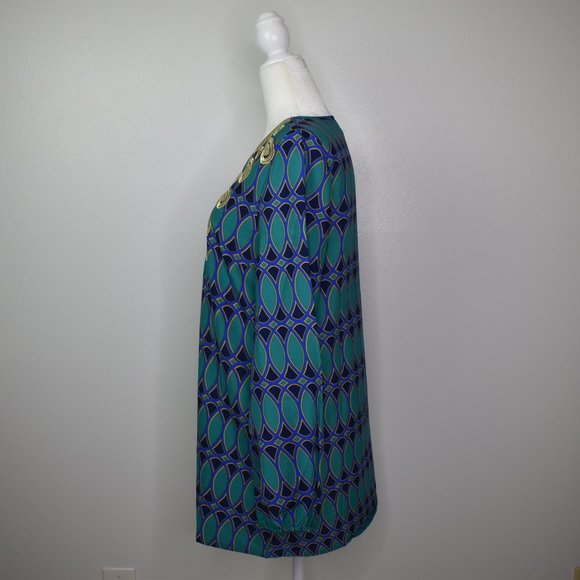 Mud Pie Women's Embroidered Tunic Size Small Flare Sleeve Cover Up Blouse Teal - Picture 11 of 13